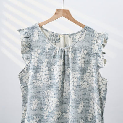 Elegante camicia da notte senza maniche in puro cotone con stampa botanica. - image 4