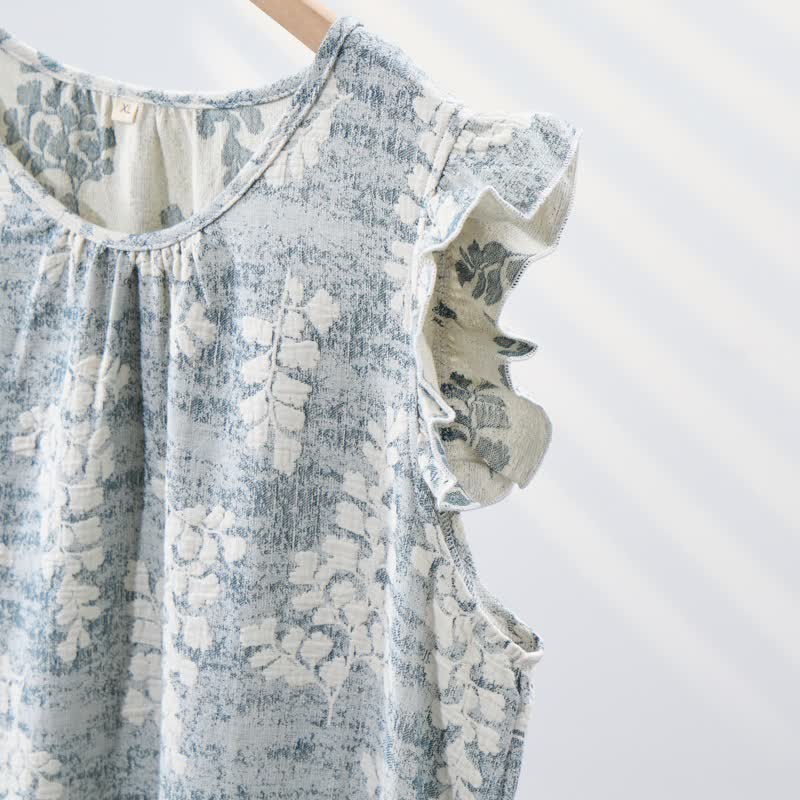 Elegante camicia da notte senza maniche in puro cotone con stampa botanica. - image 5