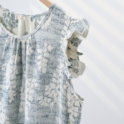 Elegante camicia da notte senza maniche in puro cotone con stampa botanica. - image 5