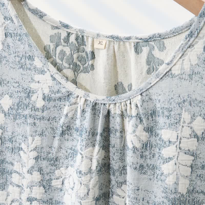 Elegante camicia da notte senza maniche in puro cotone con stampa botanica. - image 6