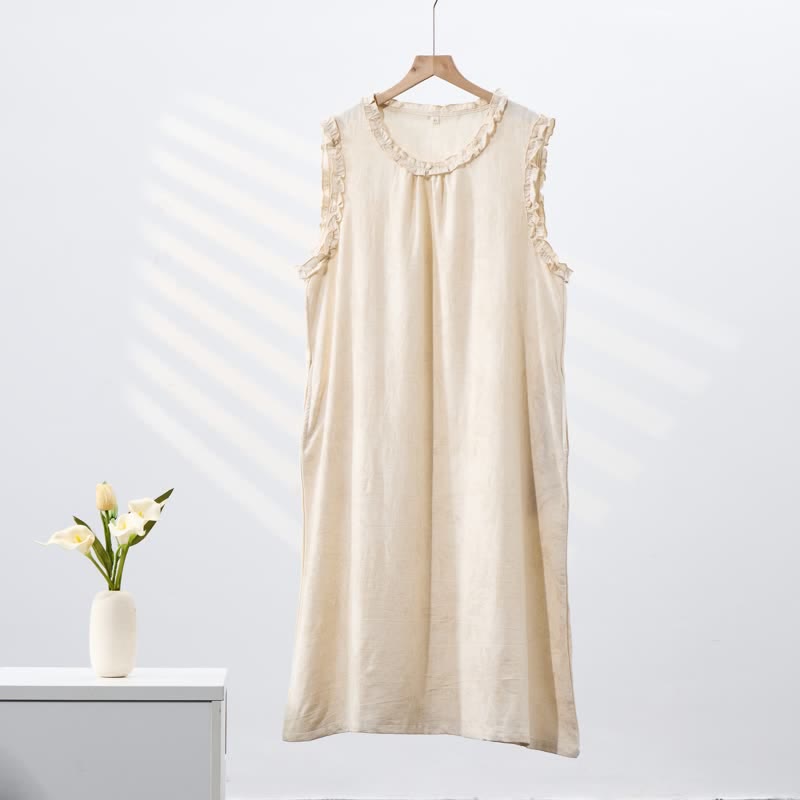 Camicia da notte senza maniche in puro cotone, stile minimalista - image 1