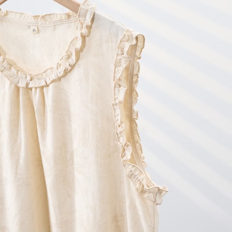 Camicia da notte senza maniche in puro cotone, stile minimalista - image 7