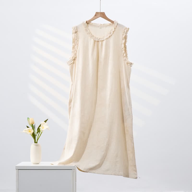 Camicia da notte senza maniche in puro cotone, stile minimalista - image 2