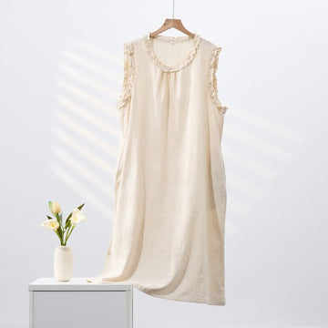 Camicia da notte senza maniche in puro cotone, stile minimalista - Beige - XL - image 0