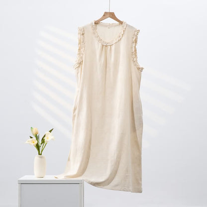 Camicia da notte senza maniche in puro cotone, stile minimalista - Beige - XL - image 0