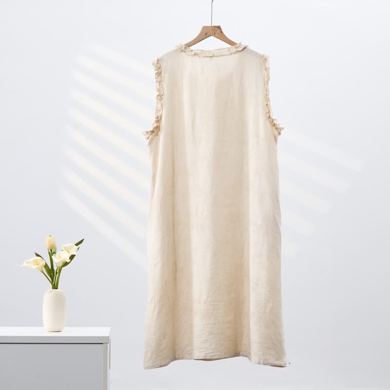Camicia da notte senza maniche in puro cotone, stile minimalista - image 3