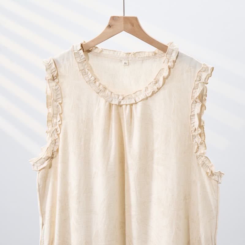 Camicia da notte senza maniche in puro cotone, stile minimalista - image 4