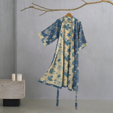 Kimono unisex in cotone con motivo a foglia d'acero - Blu - XL - image 0