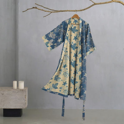 Kimono unisex in cotone con motivo a foglia d'acero - Blu - XL - image 0