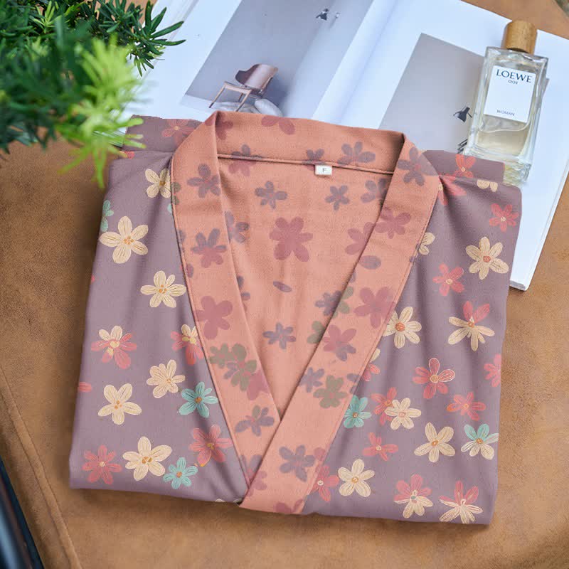Kimono in garza di cotone a fantasia floreale viola - image 3