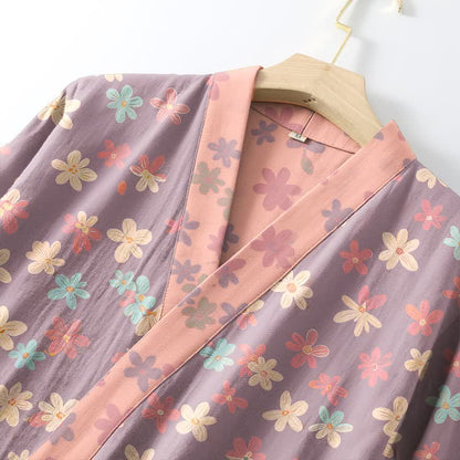Kimono in garza di cotone a fantasia floreale viola - image 4