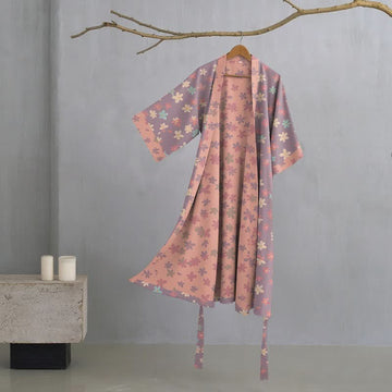 Kimono in garza di cotone a fantasia floreale viola - Viola - XL - image 0