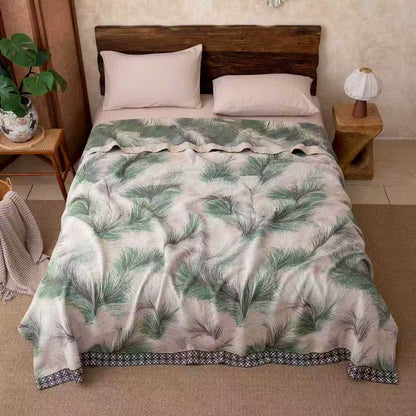 Coperta rustica in garza di cotone con motivi botanici - 220cm x 240cm - image 0