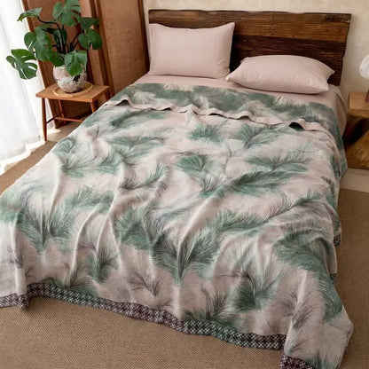 Coperta rustica in garza di cotone con motivi botanici - image 1