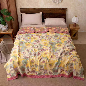 Coperta artistica in garza di cotone con motivo girasole - 220cm x 240cm - image 0