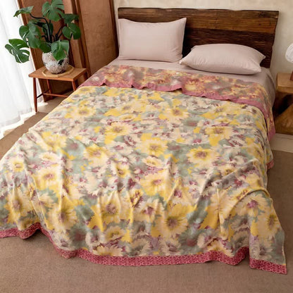 Coperta artistica in garza di cotone con motivo girasole - image 1