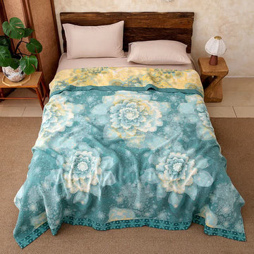 Coperta rustica in garza di cotone con motivo floreale. - 220cm x 240cm - image 0