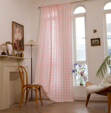 Tenda a griglia in stile rustico con nappe - Rosa - 140cm x 300cm - image 0