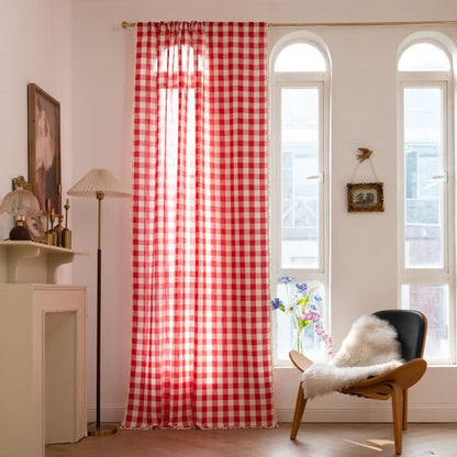 Tenda a griglia in stile rustico con nappe - Rosso - 140cm x 300cm - image 23