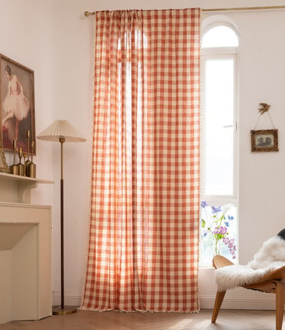 Tenda a griglia in stile rustico con nappe - Arancia - 140cm x 300cm - image 10