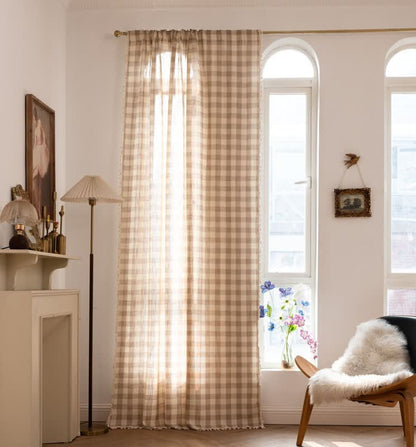 Tenda a griglia in stile rustico con nappe - Cachi - 140cm x 300cm - image 29