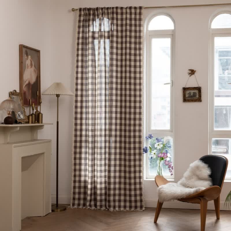 Tenda a griglia in stile rustico con nappe - Caffè - 140cm x 300cm - image 33