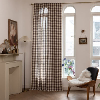 Tenda a griglia in stile rustico con nappe - Caffè - 140cm x 300cm - image 33