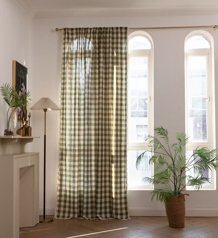 Tenda a griglia in stile rustico con nappe - Verde scuro - 140cm x 300cm - image 4