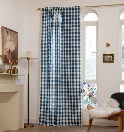 Tenda a griglia in stile rustico con nappe - Blu navy - 140cm x 300cm - image 18