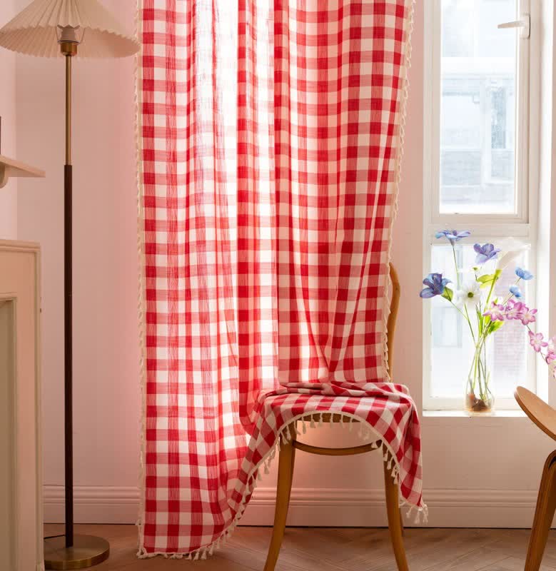 Tenda a griglia in stile rustico con nappe - image 24