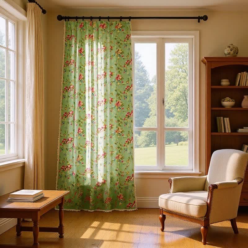 Tenda rustica con rose verdi e nappe - image 1