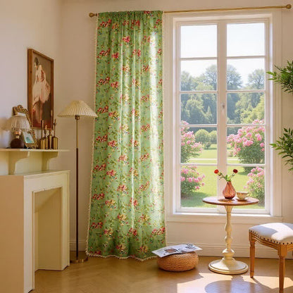 Tenda rustica con rose verdi e nappe - 150cm x 300cm - image 0