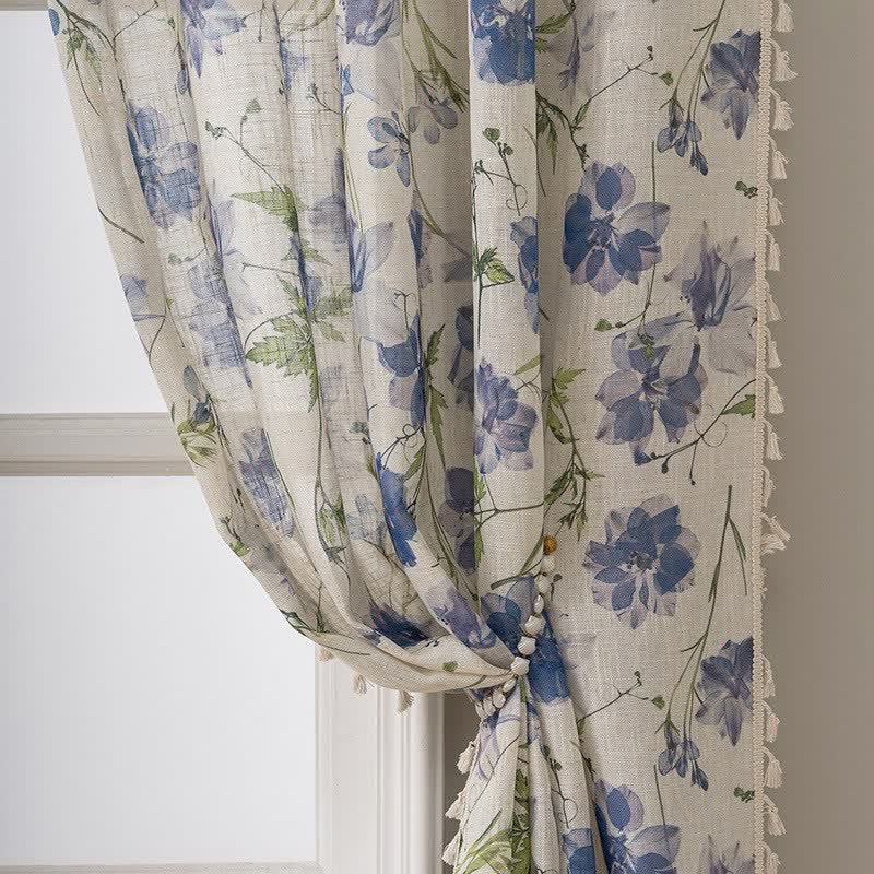 Tenda blu con stampa floreale e nappe - image 2