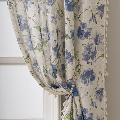 Tenda blu con stampa floreale e nappe - image 2