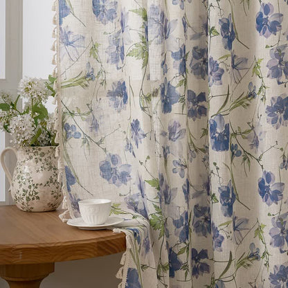 Tenda blu con stampa floreale e nappe - image 3