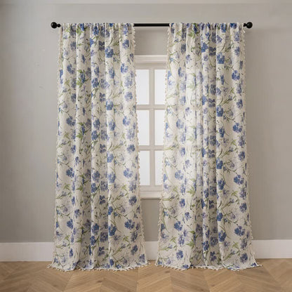 Tenda blu con stampa floreale e nappe - image 1