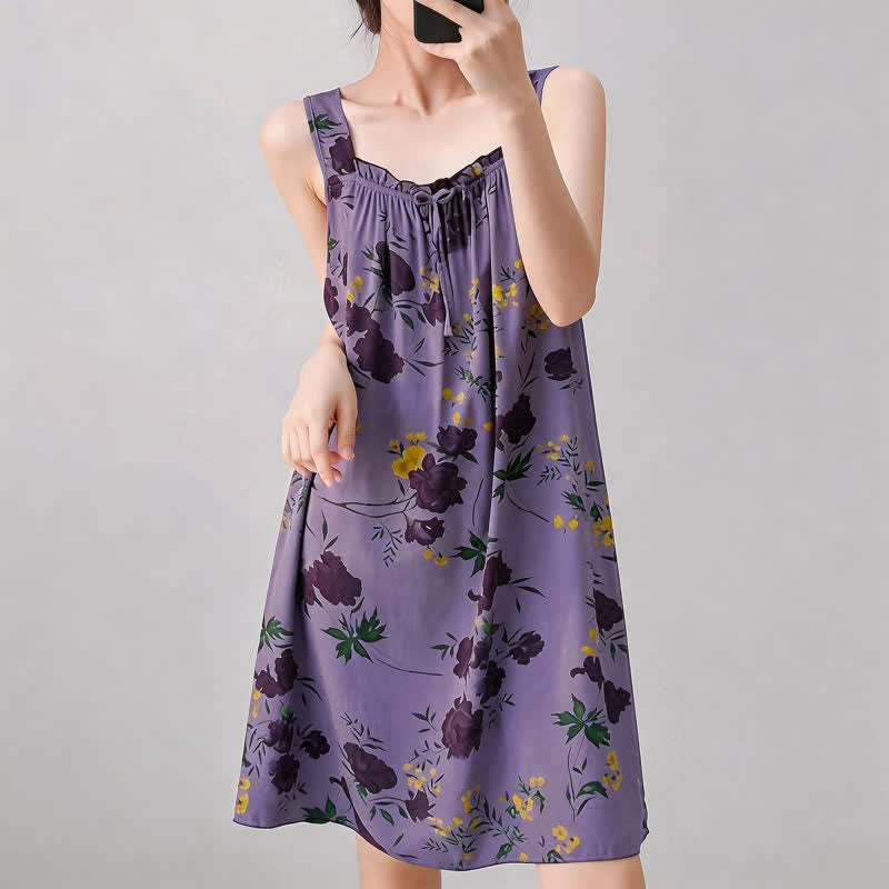 Camicia da notte senza maniche con stampa floreale viola - image 5