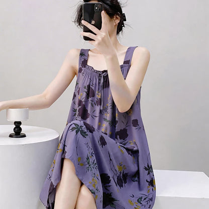 Camicia da notte senza maniche con stampa floreale viola - image 4