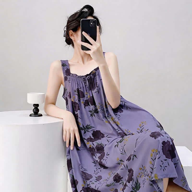 Camicia da notte senza maniche con stampa floreale viola - image 2