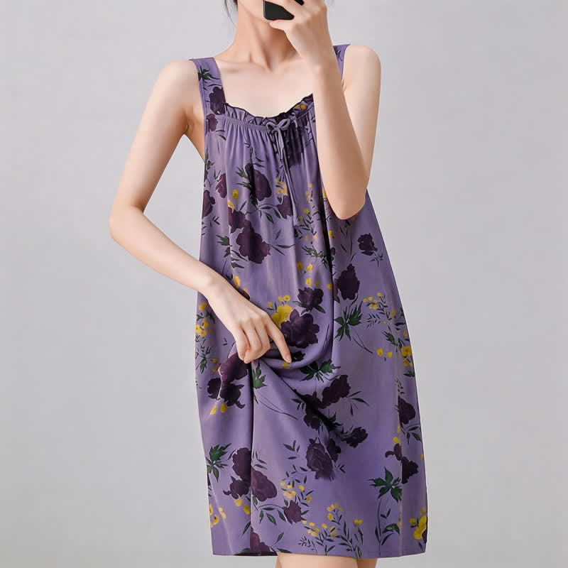 Camicia da notte senza maniche con stampa floreale viola - image 3