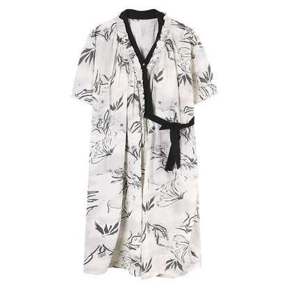 Camicia da notte con volant e laccetti laterali, fantasia artistica - image 7