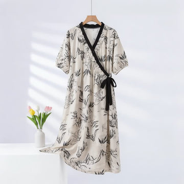 Camicia da notte con volant e laccetti laterali, fantasia artistica - Nero - 2XL - image 0
