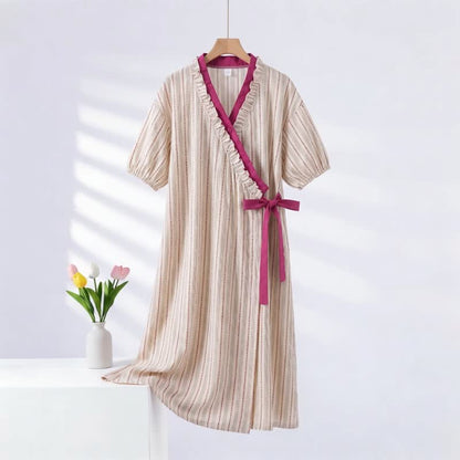 Camicia da notte a righe a pois con volant e laccetti laterali - Rosa - 2XL - image 0