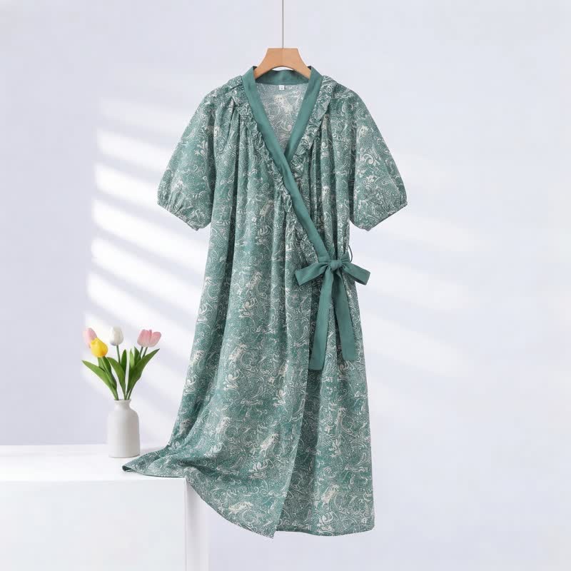 Camicia da notte vintage verde con volant e laccetti laterali - Verde - 2XL - image 0