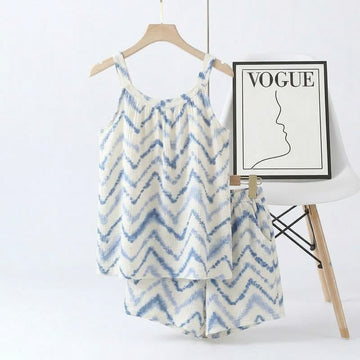 Completo pigiama con canotta e pantaloncini a fantasia tie-dye a chevron. - Blu - 2XL - image 0