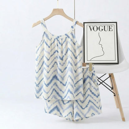 Completo pigiama con canotta e pantaloncini a fantasia tie-dye a chevron. - Blu - 2XL - image 0