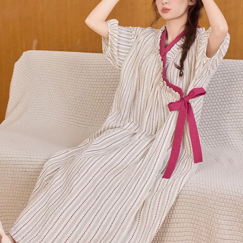 Camicia da notte a righe a pois con volant e laccetti laterali - image 1