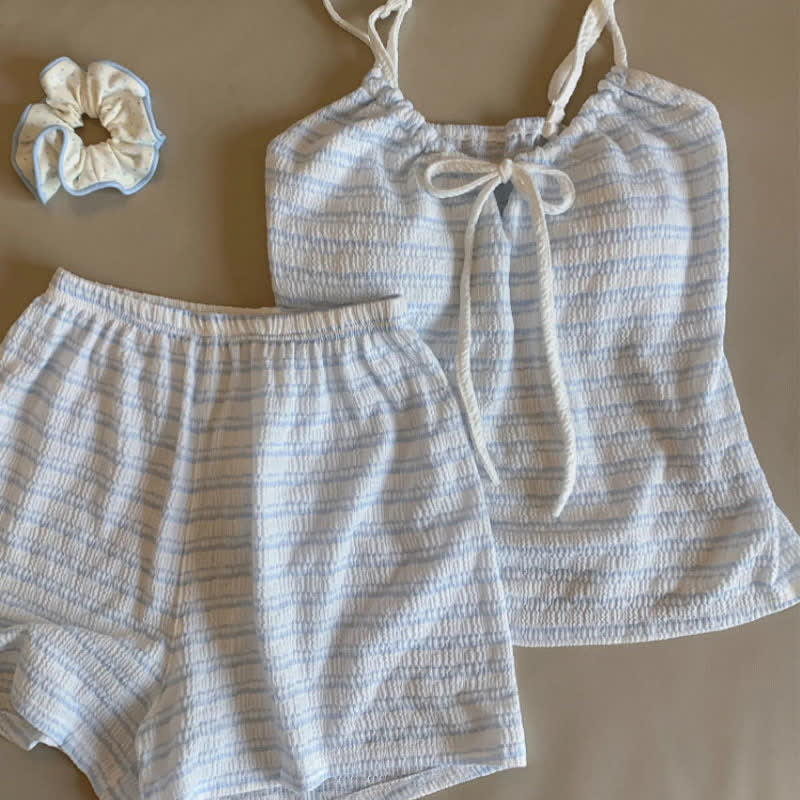 Completo pigiama con canotta e pantaloncini a righe con fiocco sul davanti. - image 18