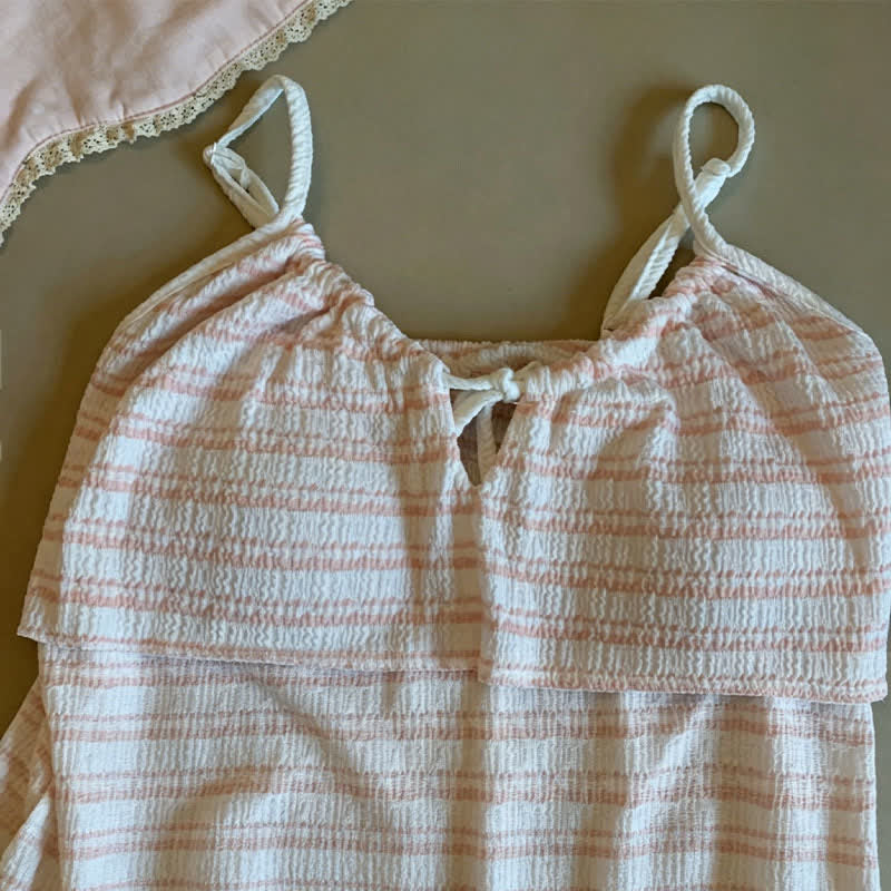 Completo pigiama con canotta e pantaloncini a righe con fiocco sul davanti. - image 12