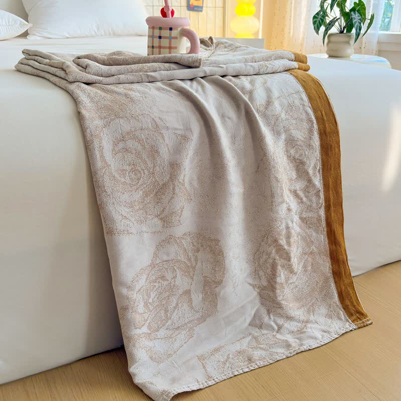 Coperta estiva romantica in fibra di bambù con motivo rosa - image 0
